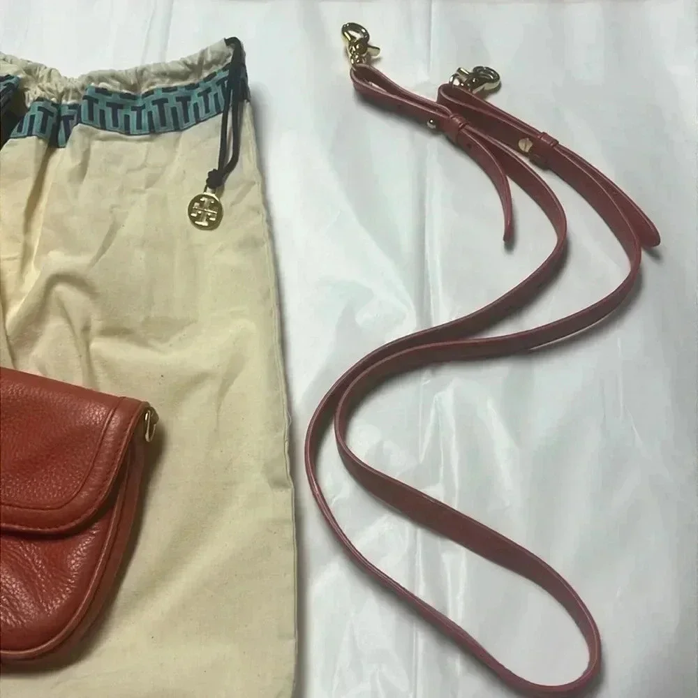 Tory Burch Red Leather Crossbody Bag with Gold Logo